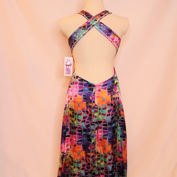 New Adrianna Papell Multi Color Halter Dress Gown - Picture 4 of 6